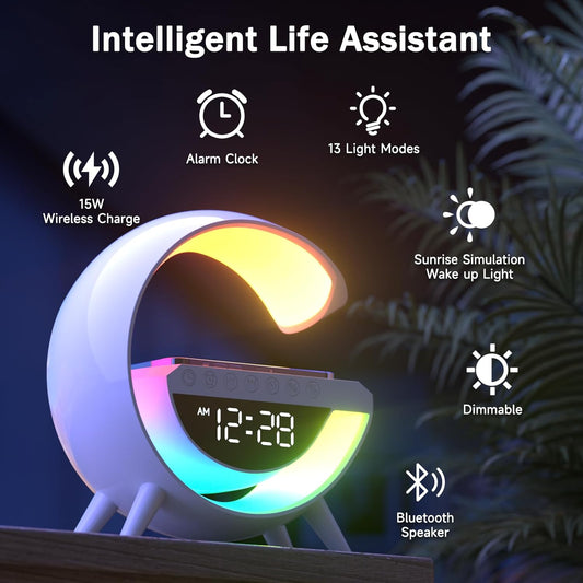 ✨ G-Shape LED Lamp with Wireless Charging, Bluetooth Speaker & Alarm Clock ✨