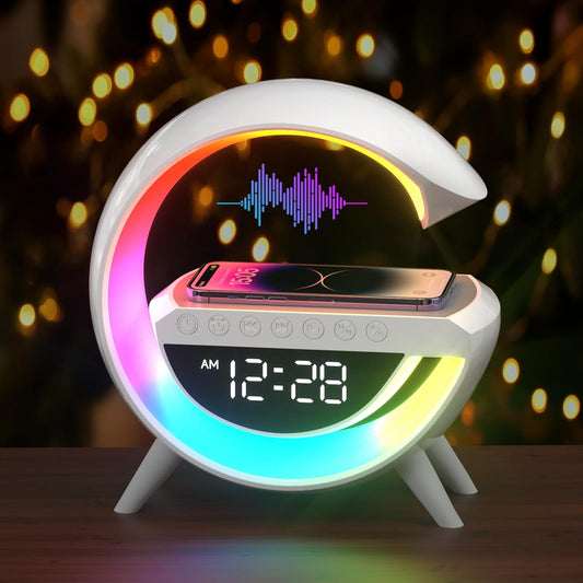 ✨ G-Shape LED Lamp with Wireless Charging, Bluetooth Speaker & Alarm Clock ✨