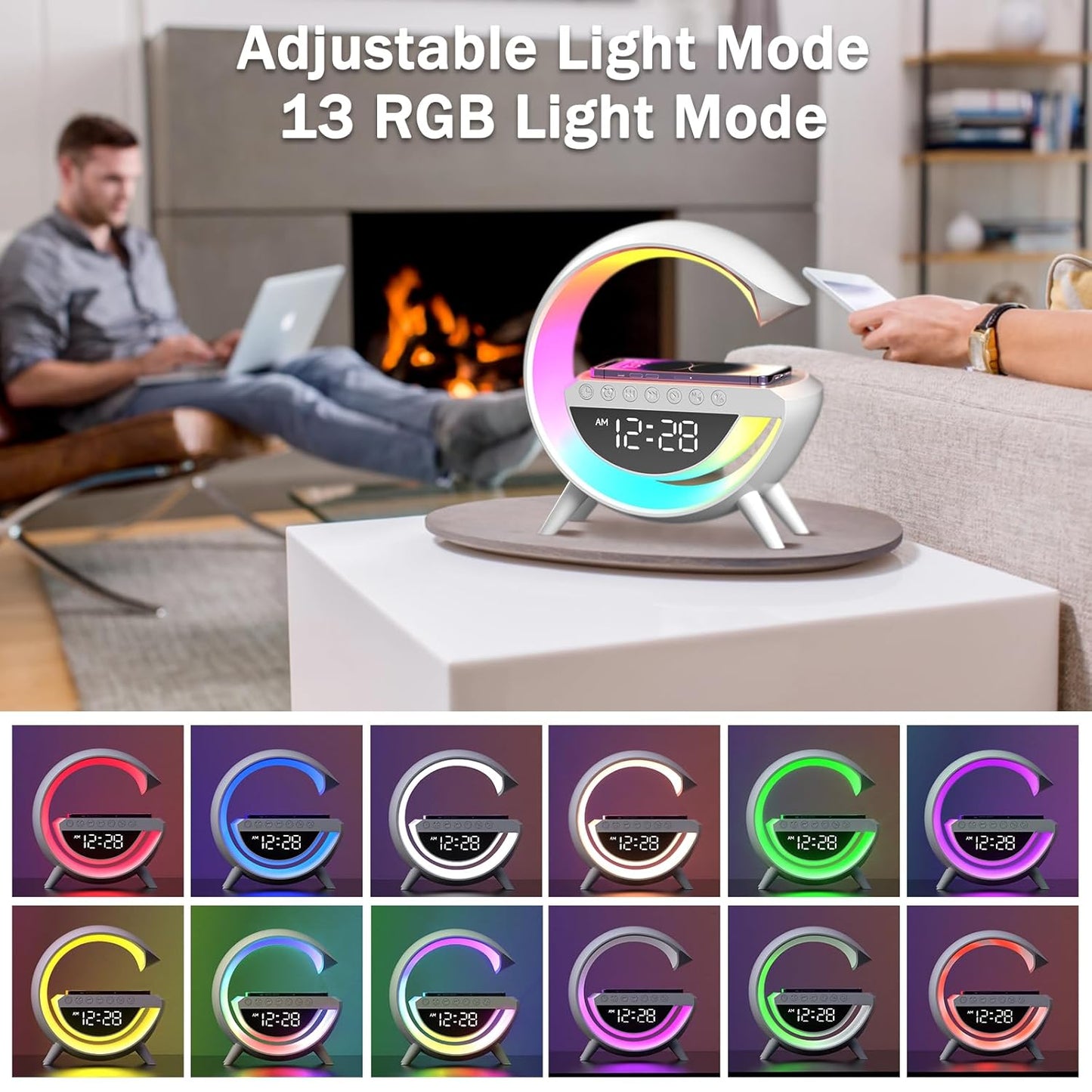 ✨ G-Shape LED Lamp with Wireless Charging, Bluetooth Speaker & Alarm Clock ✨