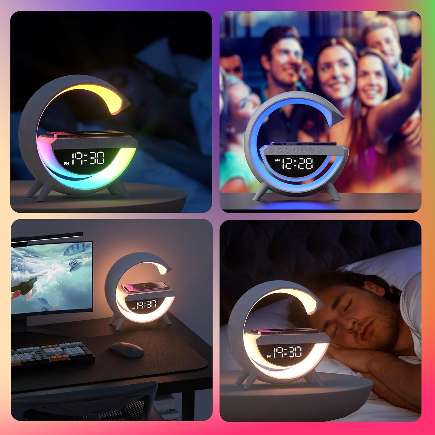 ✨ G-Shape LED Lamp with Wireless Charging, Bluetooth Speaker & Alarm Clock ✨